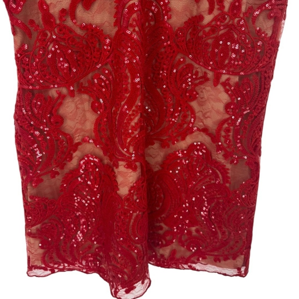 NWT Free People Night Shimmers Mini Dress Red Lace Sequin V Neck Size 10 Glam - Picture 14 of 16